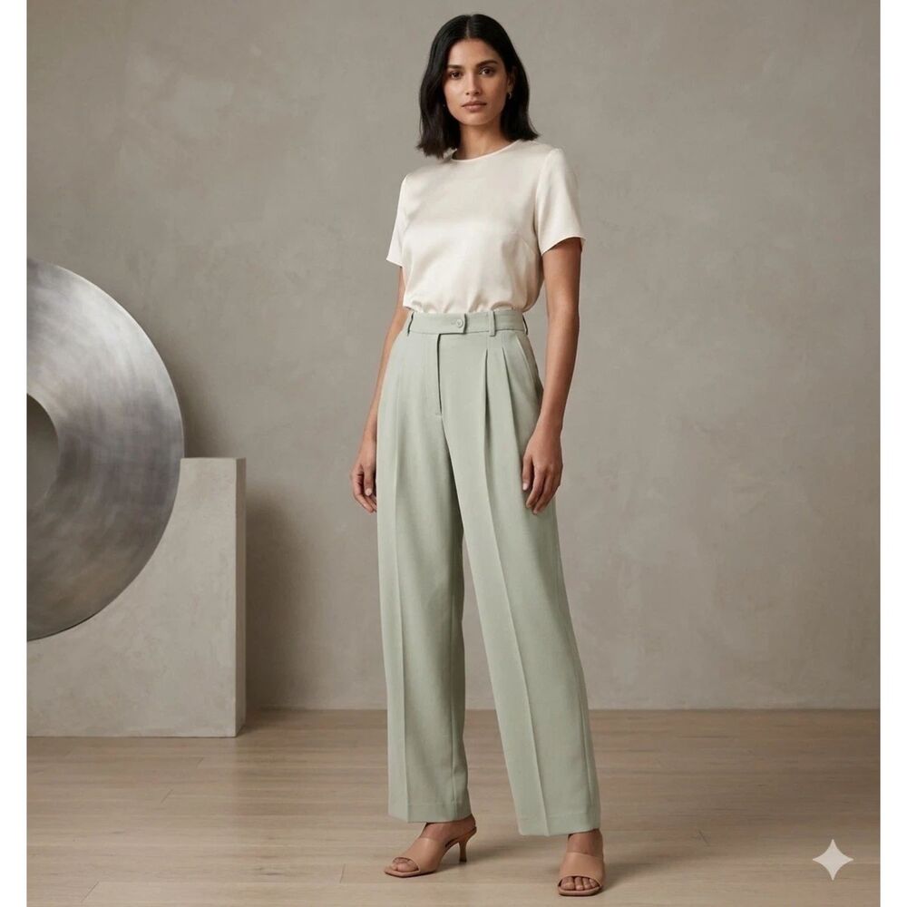 Lucy Paris Pants Womens L Hailey Mint Green Dressy Trousers Pleated Wide Leg New